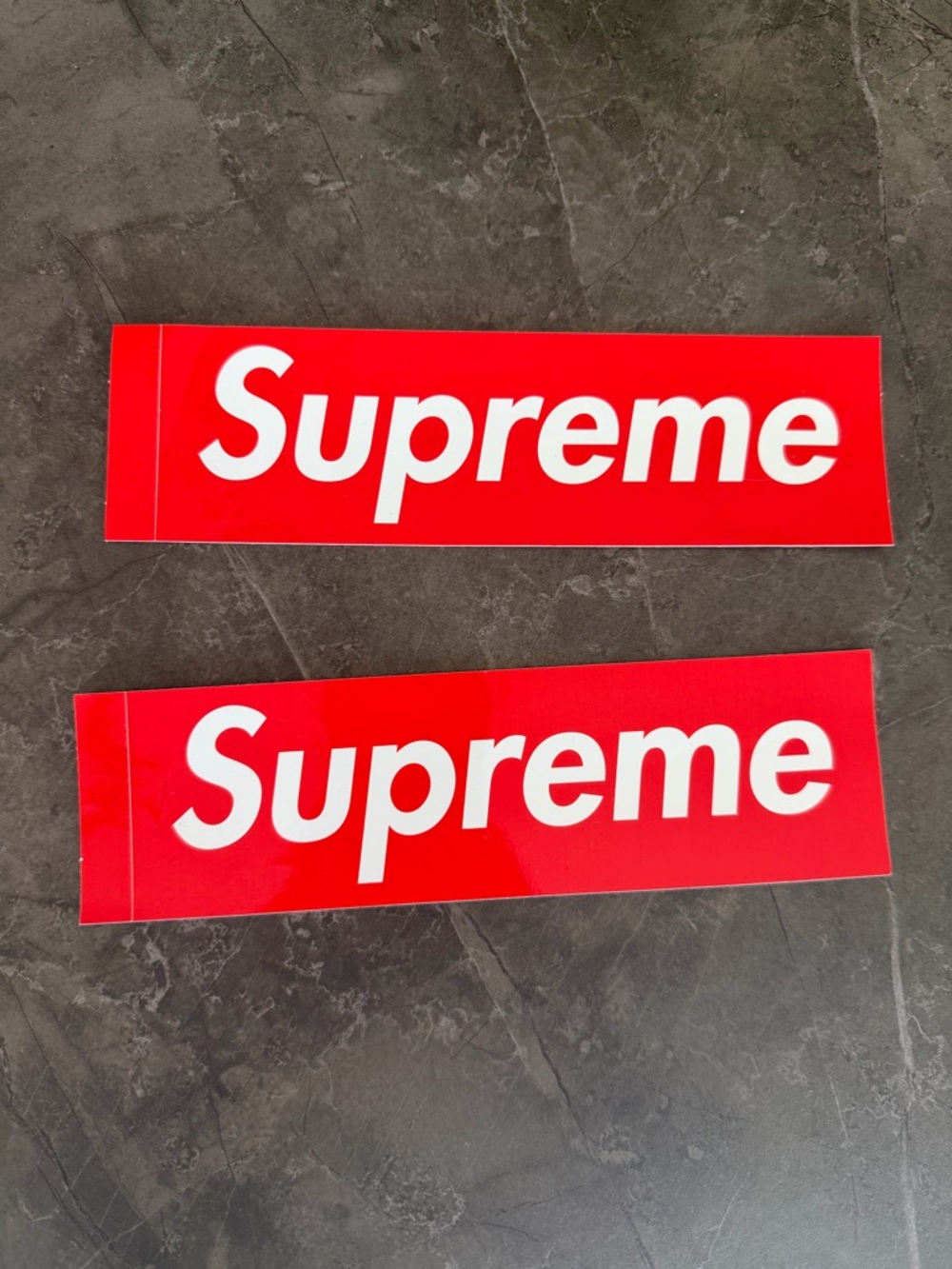 Supreme White on Bright Red Logo Stickers - Pair
